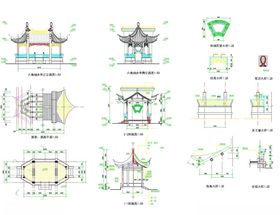 六角组合亭子cad施工图