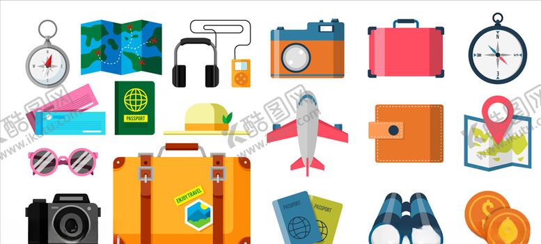 编号：21107210051852197399【酷图网】源文件下载-扁平化旅行元素图片