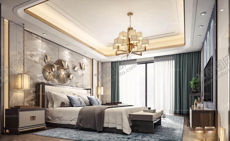 编号：47085010081114528490【酷图网】源文件下载-新中式卧室