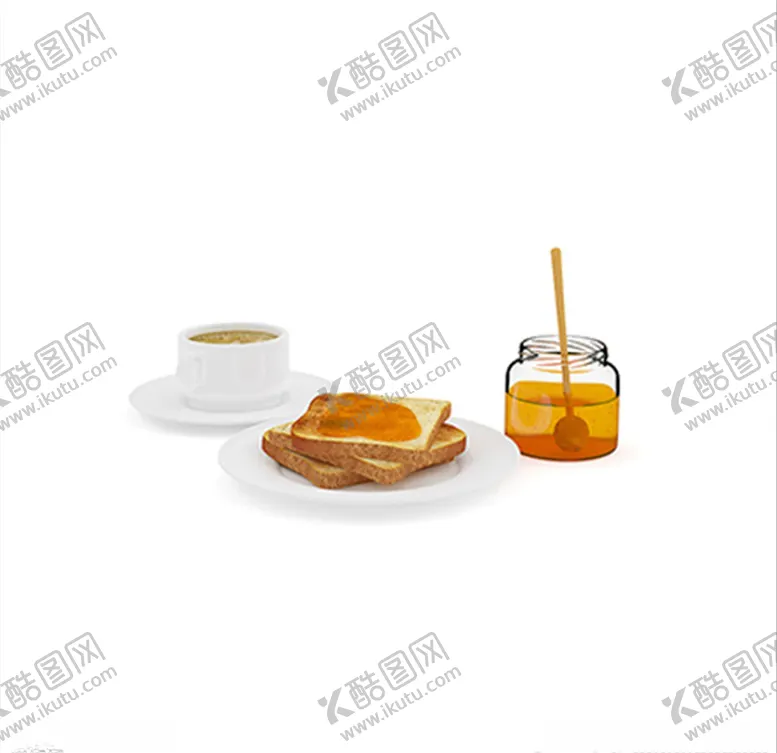 编号：50971303121702275773【酷图网】源文件下载-C4D模型蜂蜜咖啡三明治勺子