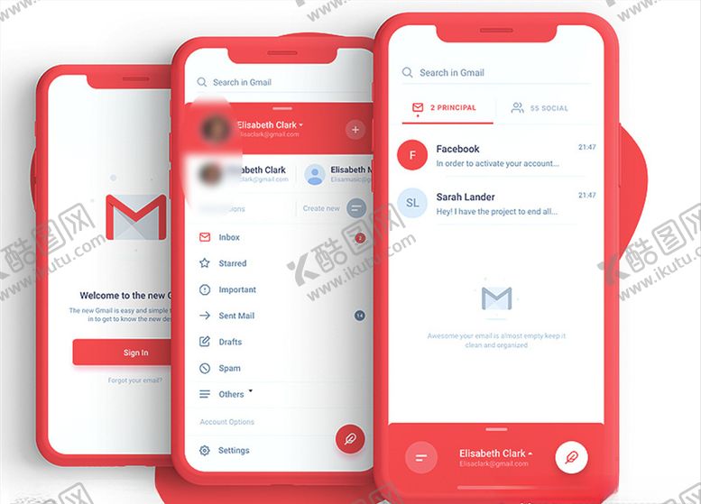 编号：99605704072131243254【酷图网】源文件下载-xd邮件红色UI设计登录页菜单