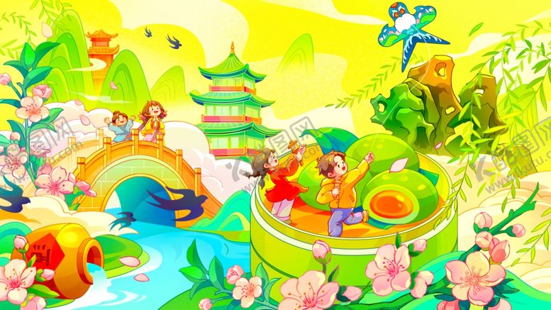 编号：87206904030813529936【酷图网】源文件下载-童趣国风奇幻场景插画