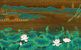 古风荷花池背景