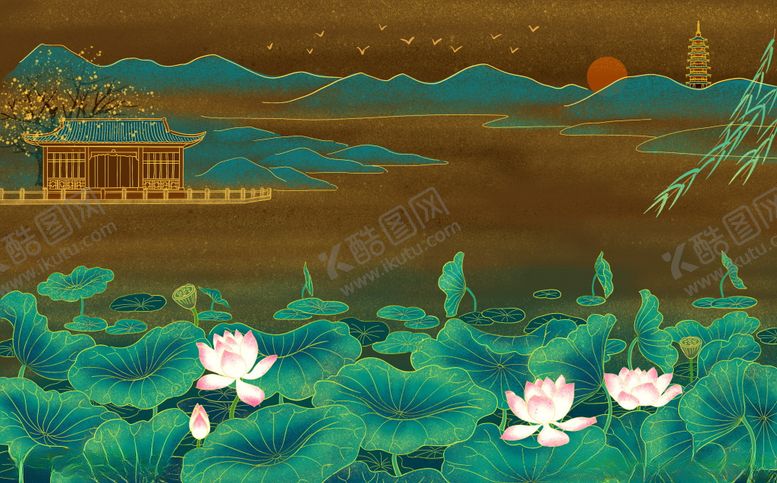 编号：30592005020740415255【酷图网】源文件下载-古风荷花池背景