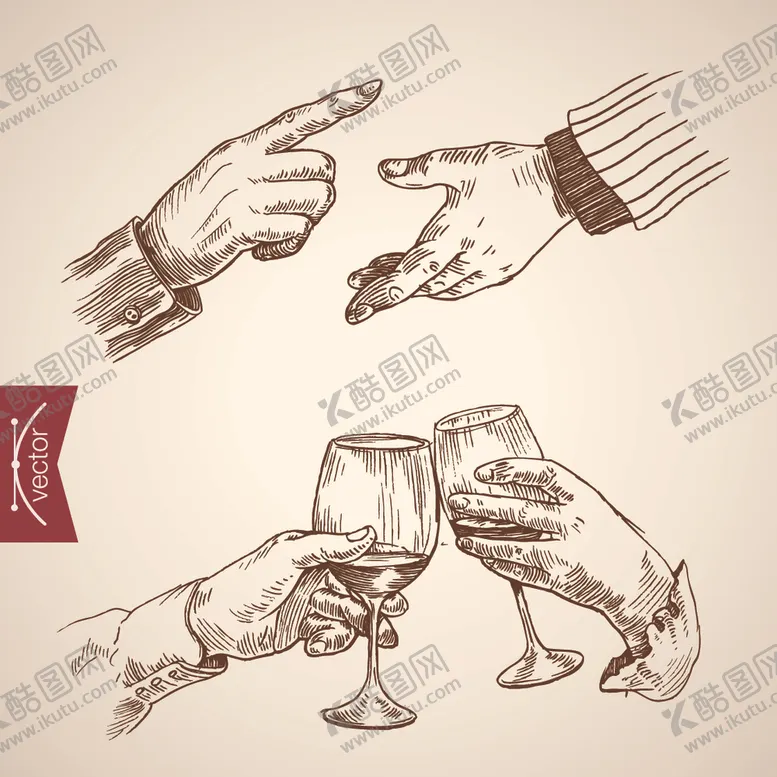 编号：92741804131412594991【酷图网】源文件下载-线描干杯手势
