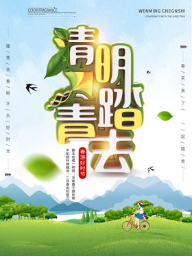 简约留白清明踏青去节日宣传海报