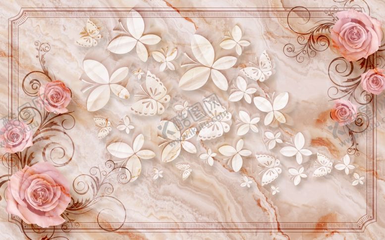 编号：74293209130234077707【酷图网】源文件下载-欧式花卉大理石背景墙