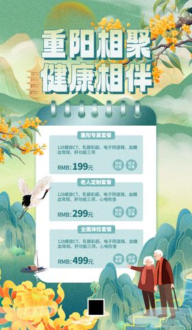 重阳节老年体检绿色国潮古风海报