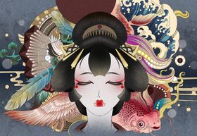日式复古人物插画卡通海报素材