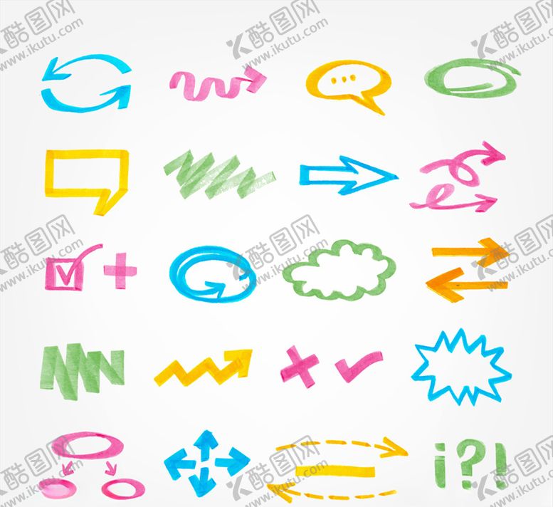 编号：63161809181100593807【酷图网】源文件下载-手绘彩色箭头矢量素材