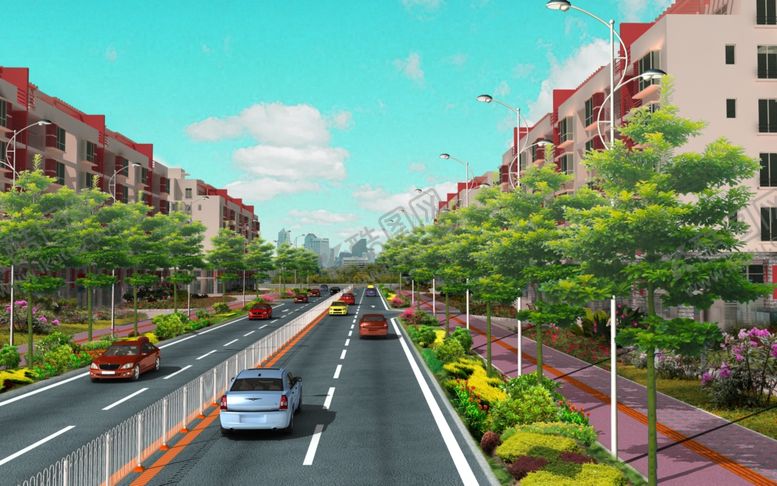 编号：36466607060227595090【酷图网】源文件下载-道路绿化景观效果图