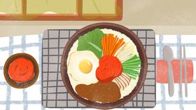 美食料理石锅拌饭面条手