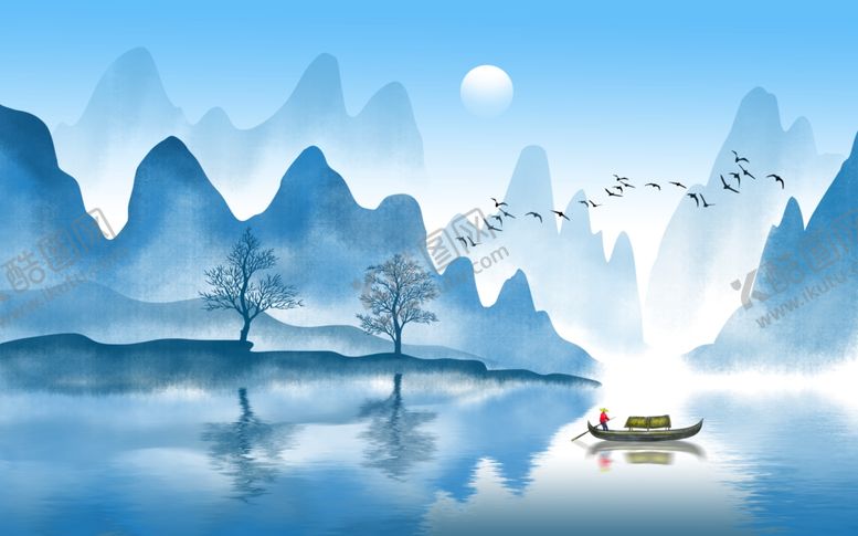 编号：17007805160716242083【酷图网】源文件下载-禅意水墨山水画电视沙发背景墙