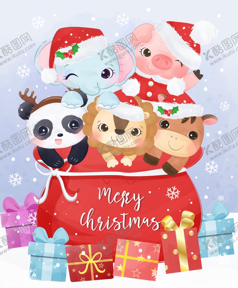编号：42236609260850443478【酷图网】源文件下载-圣诞可爱动物