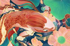 敦煌壁画古风传统墙画艺术锦鲤