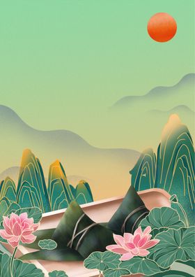 端午节背景海报中国风龙舟