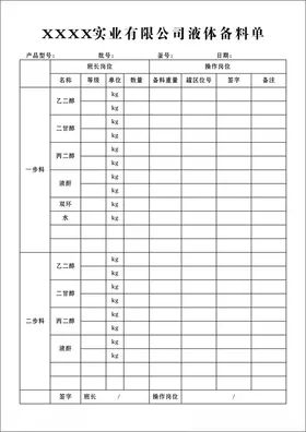 备料单单据模板