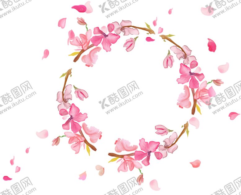 桃花边框绿叶春天下雨春游