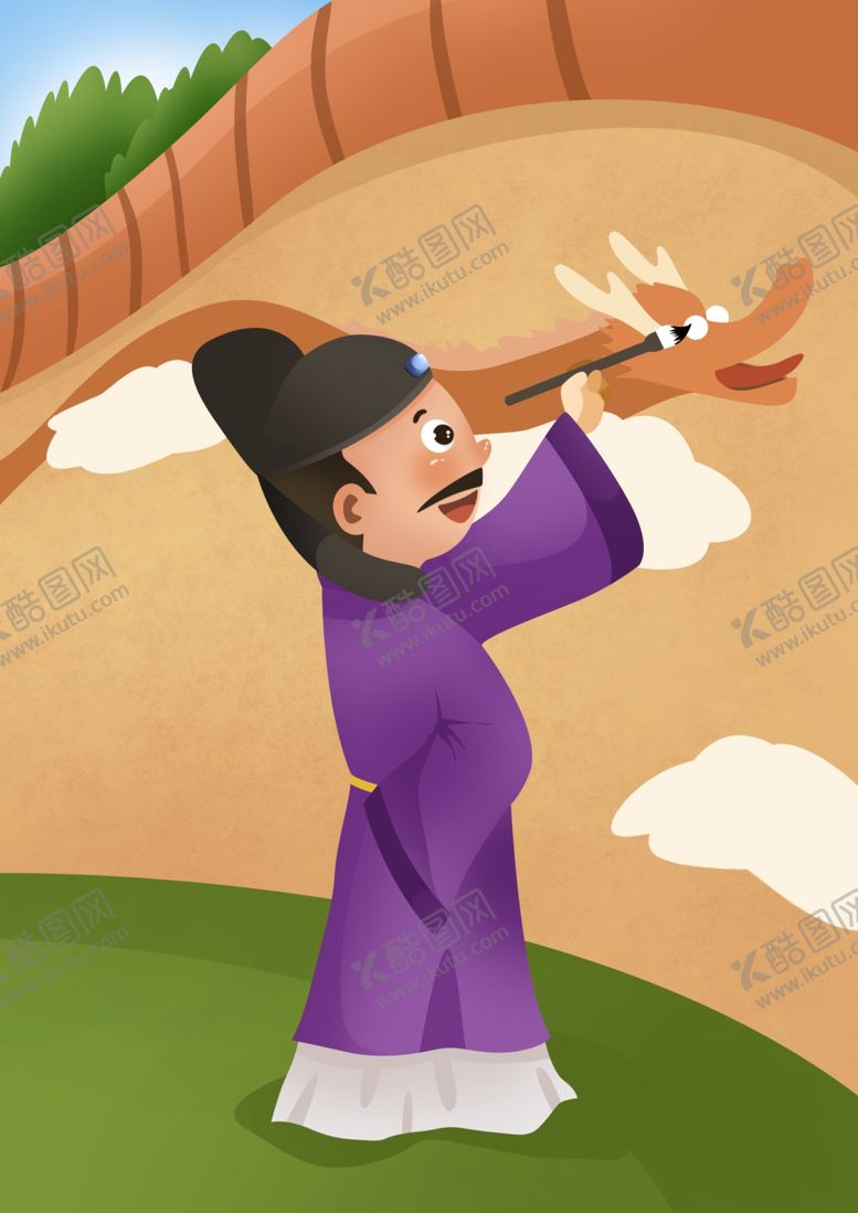 编号：26181707011449237514【酷图网】源文件下载-画龙点睛成语故事插画
