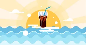 扁平矢量夏日饮料冰可乐海洋海浪