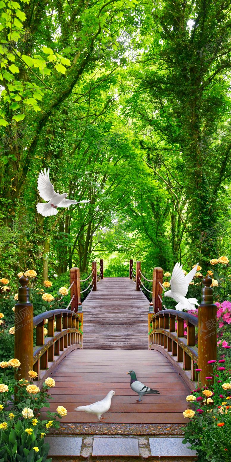 编号：22329206182056219260【酷图网】源文件下载-树林风景鸽子玄关画