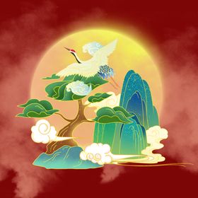 国潮海报元素绿山展板创意