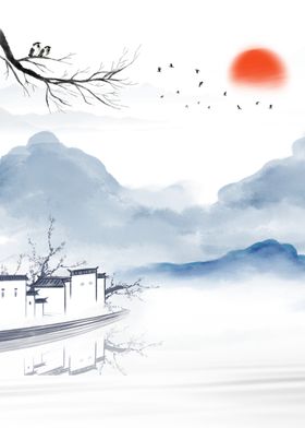 中国风背景书法素材小清新水墨画展板