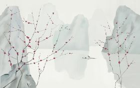 新中式意境山水梅花图片