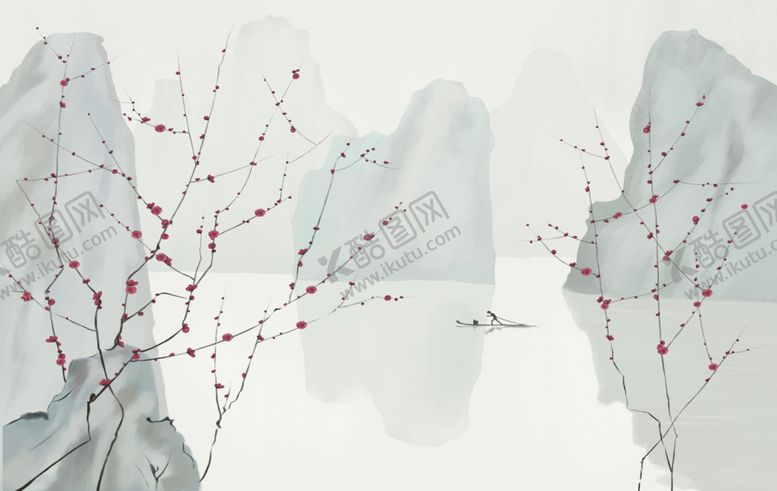 编号：59430611010036555456【酷图网】源文件下载-新中式意境山水梅花图片