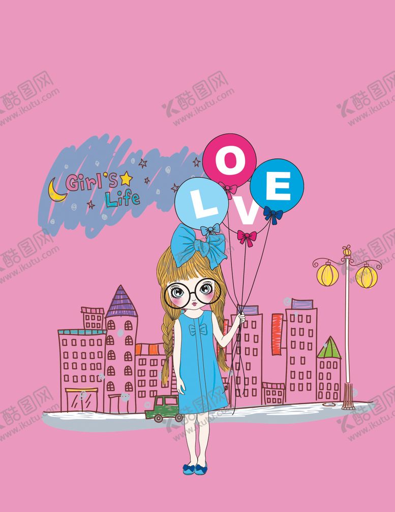 编号：72095709152013025946【酷图网】源文件下载-气球街道女孩蓝色裤子时