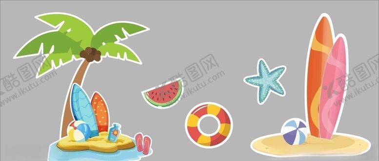 编号：74909709240855582485【酷图网】源文件下载-夏季沙滩立牌沙滩游泳圈