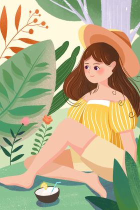 大暑插画立秋夏至节气夏天朋友圈