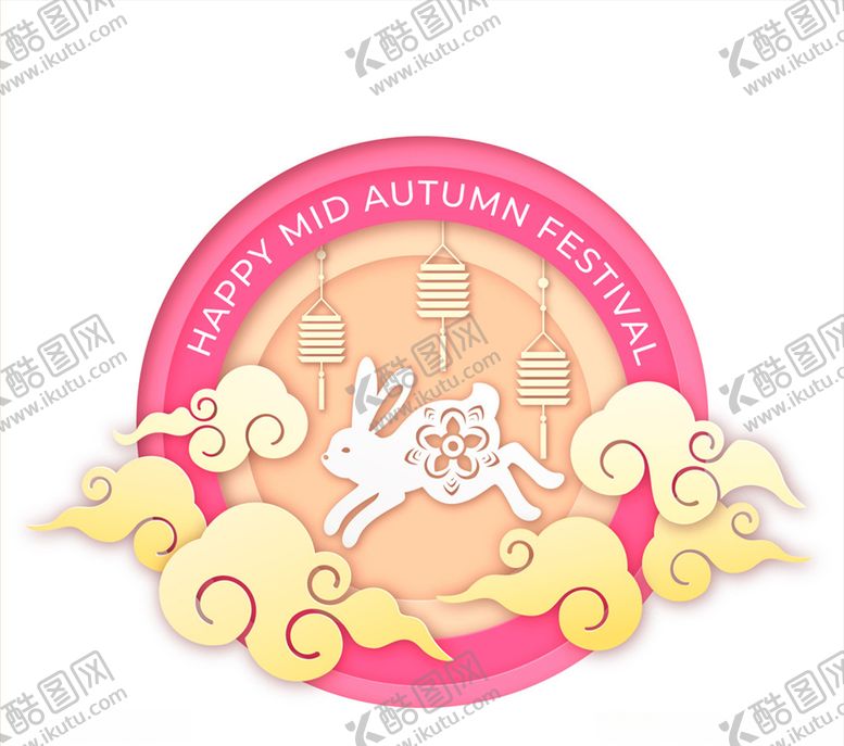 编号：31513211012223464714【酷图网】源文件下载-中秋节白兔祥云矢量图