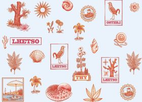 手绘粉色植物动物图案元素