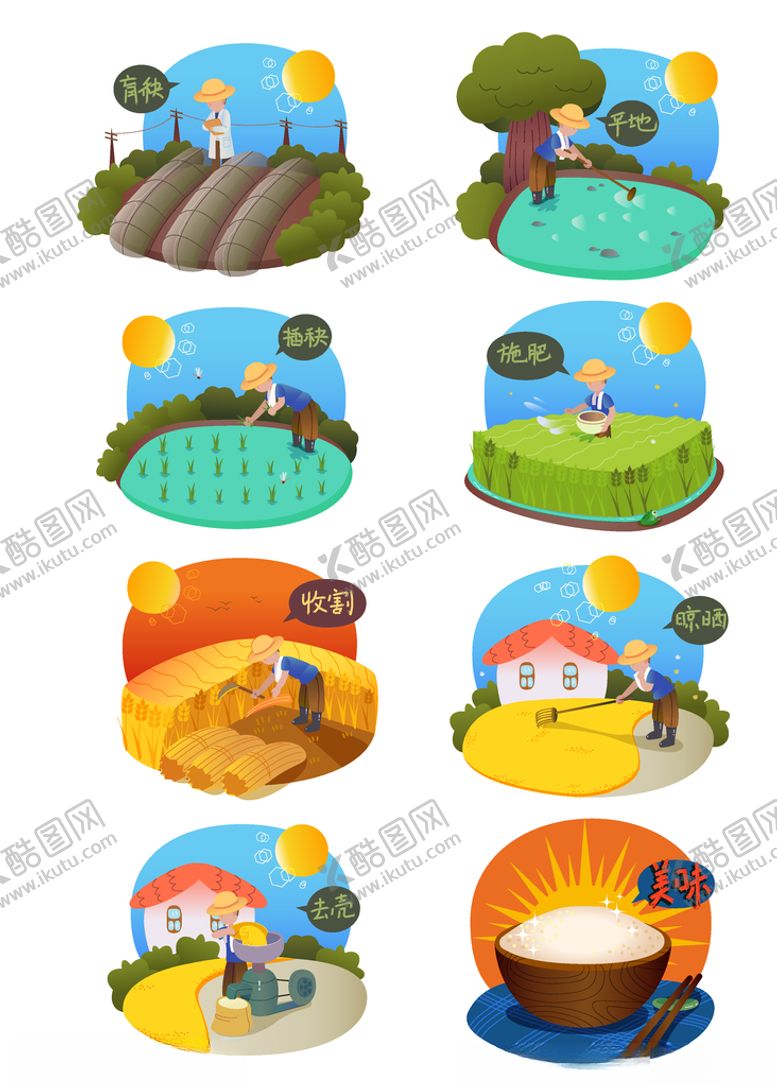 编号：22523010151613538817【酷图网】源文件下载-收割粮食做饭素材元素