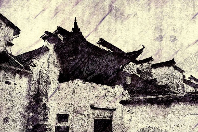 编号：75797311170545037280【酷图网】源文件下载-中式建筑钢笔画
