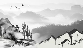 古画水墨画牛皮纸画