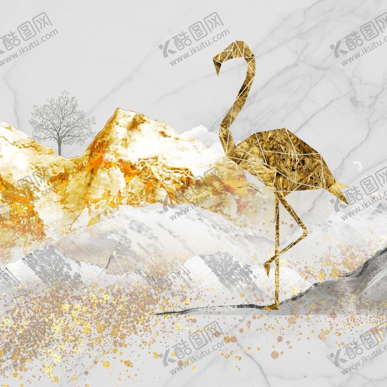 编号：77763707120903244354【酷图网】源文件下载-山水火烈鸟装饰画