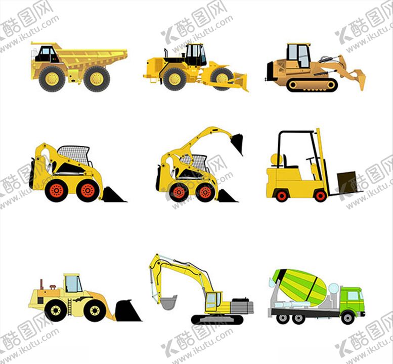 编号：95617110100034276229【酷图网】源文件下载-施工叉车运输卡车车辆图标矢量