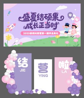 幼儿园托管营毕业结营背景板物料