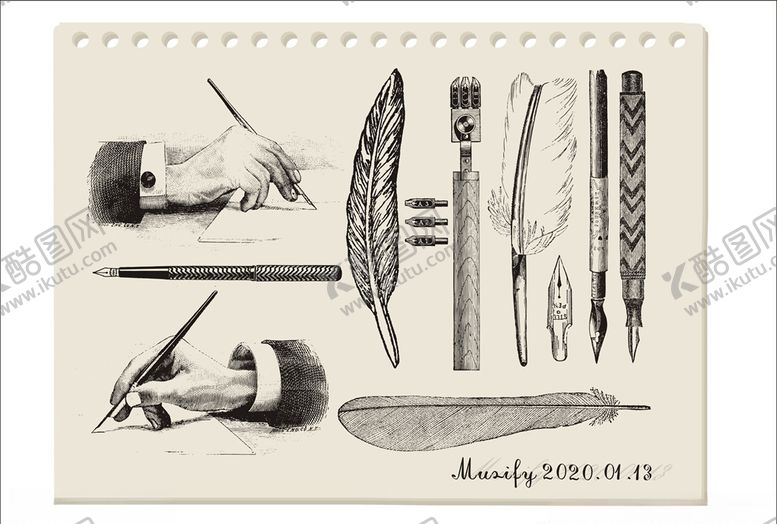 编号：43510010071626387447【酷图网】源文件下载-5款鹅毛笔手绘稿