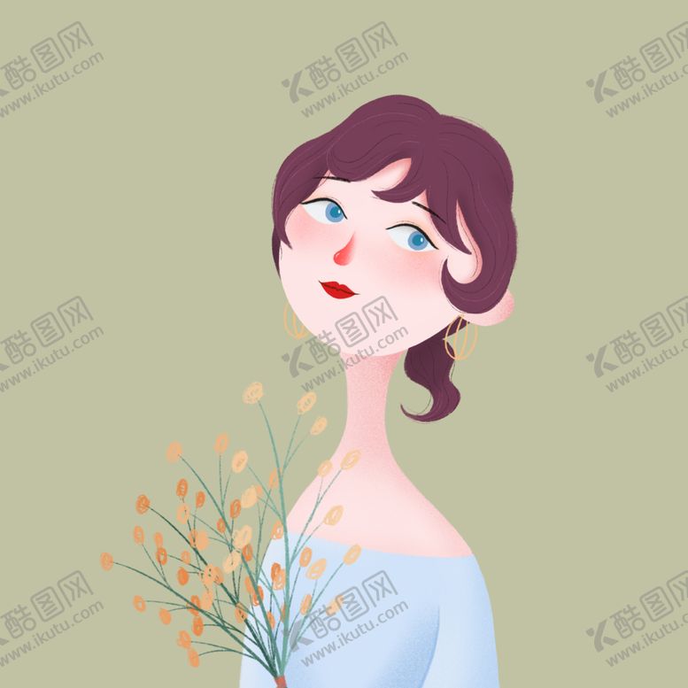 编号：77257307130519216365【酷图网】源文件下载-卷发女孩半身头像