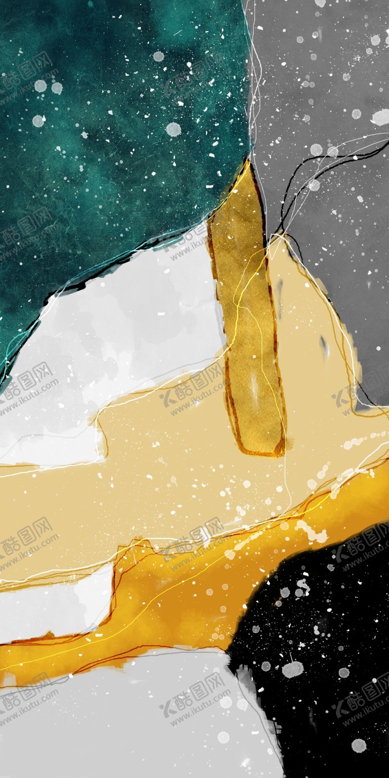 编号：30066210021406338158【酷图网】源文件下载-新中式色块墨点大理石纹装饰画