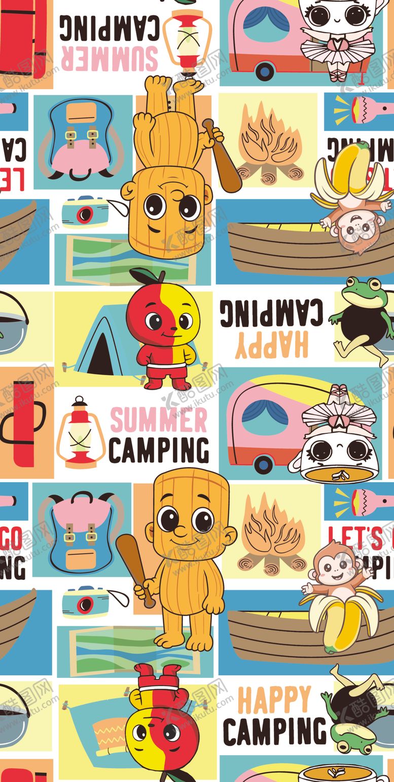 编号：31780204010310325184【酷图网】源文件下载-可爱露营主题卡通图案集合