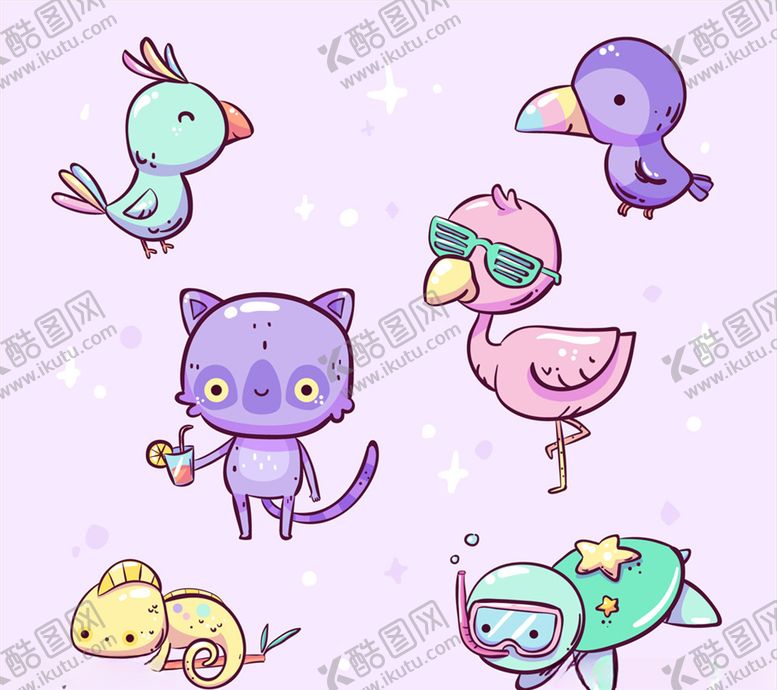 编号：39720410090548599936【酷图网】源文件下载-彩色卡通动物