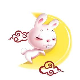中秋插画可爱卡通兔子海报图案免扣png