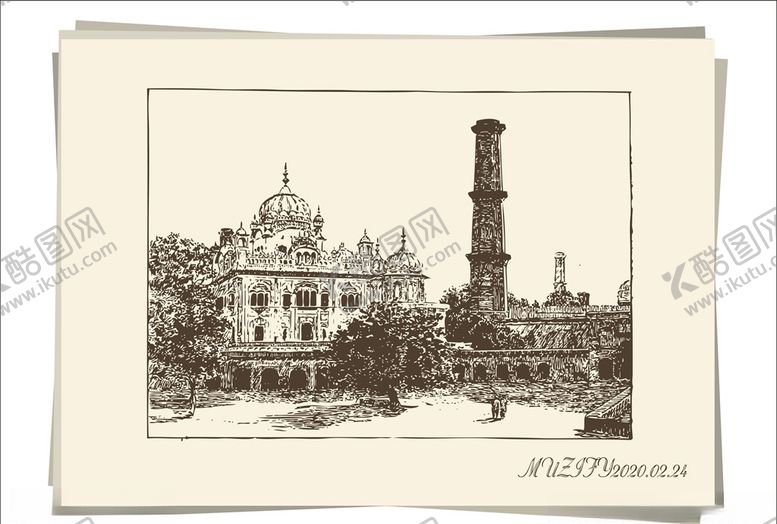 编号：94026410041325291048【酷图网】源文件下载-圆顶建筑物装饰画手绘稿