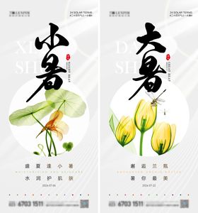 小暑大暑节气海报夏天二十四荷叶郁金香