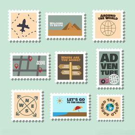 复古旅行邮票图案集合