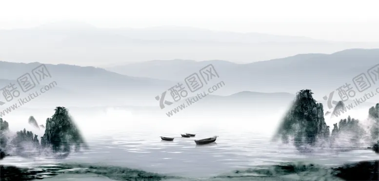 编号：13126705041553132934【酷图网】源文件下载-水墨山水间的孤舟意境